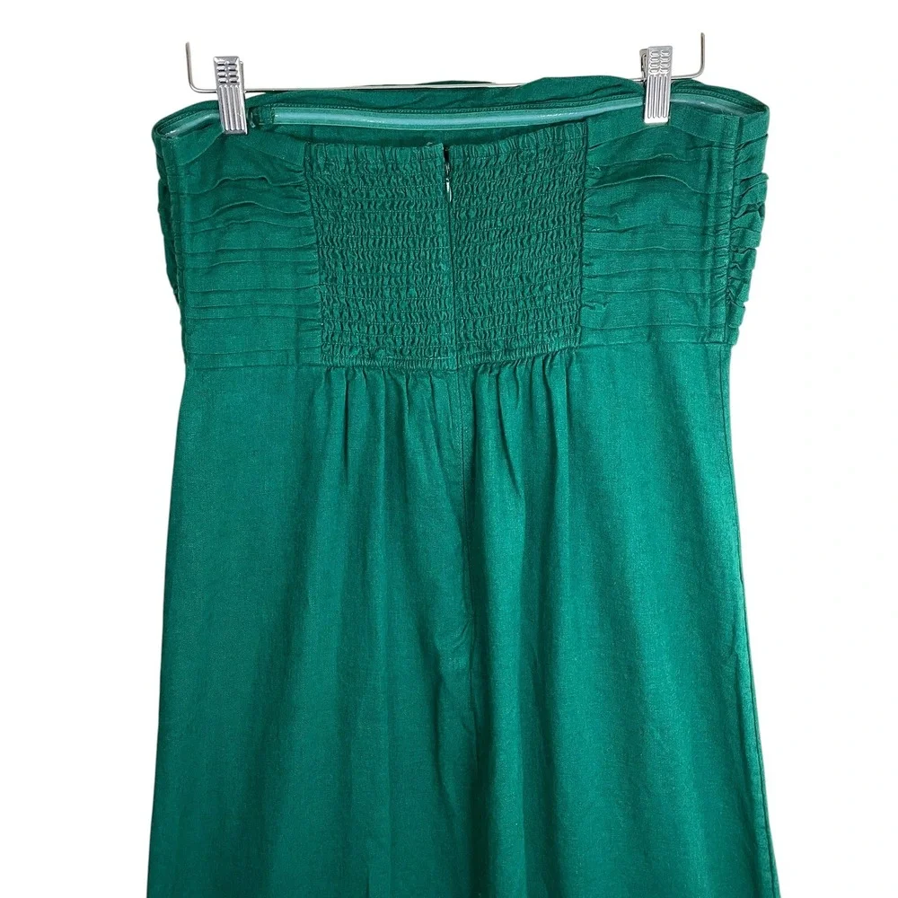 Abercrombie & Fitch Green Linen Blend Strapless Pleated Maxi Dress LT Large Tall